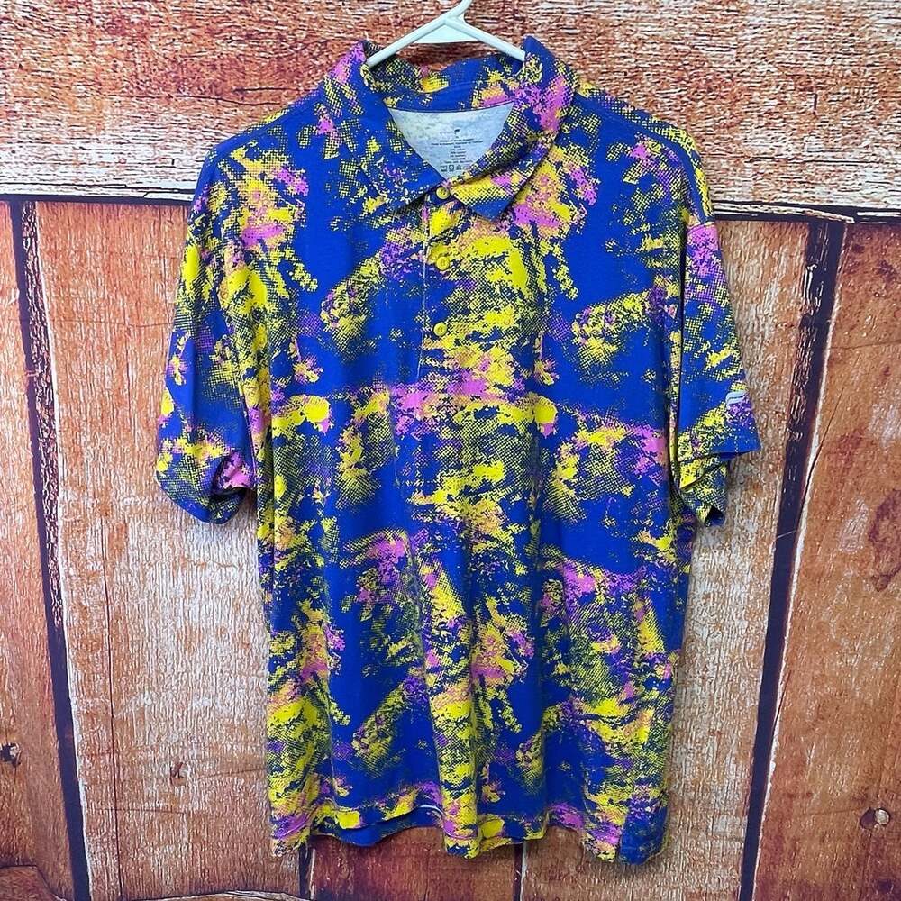 Fabletics The 24-7 Polo Shirt Blue Multicolor Abstract Print XL